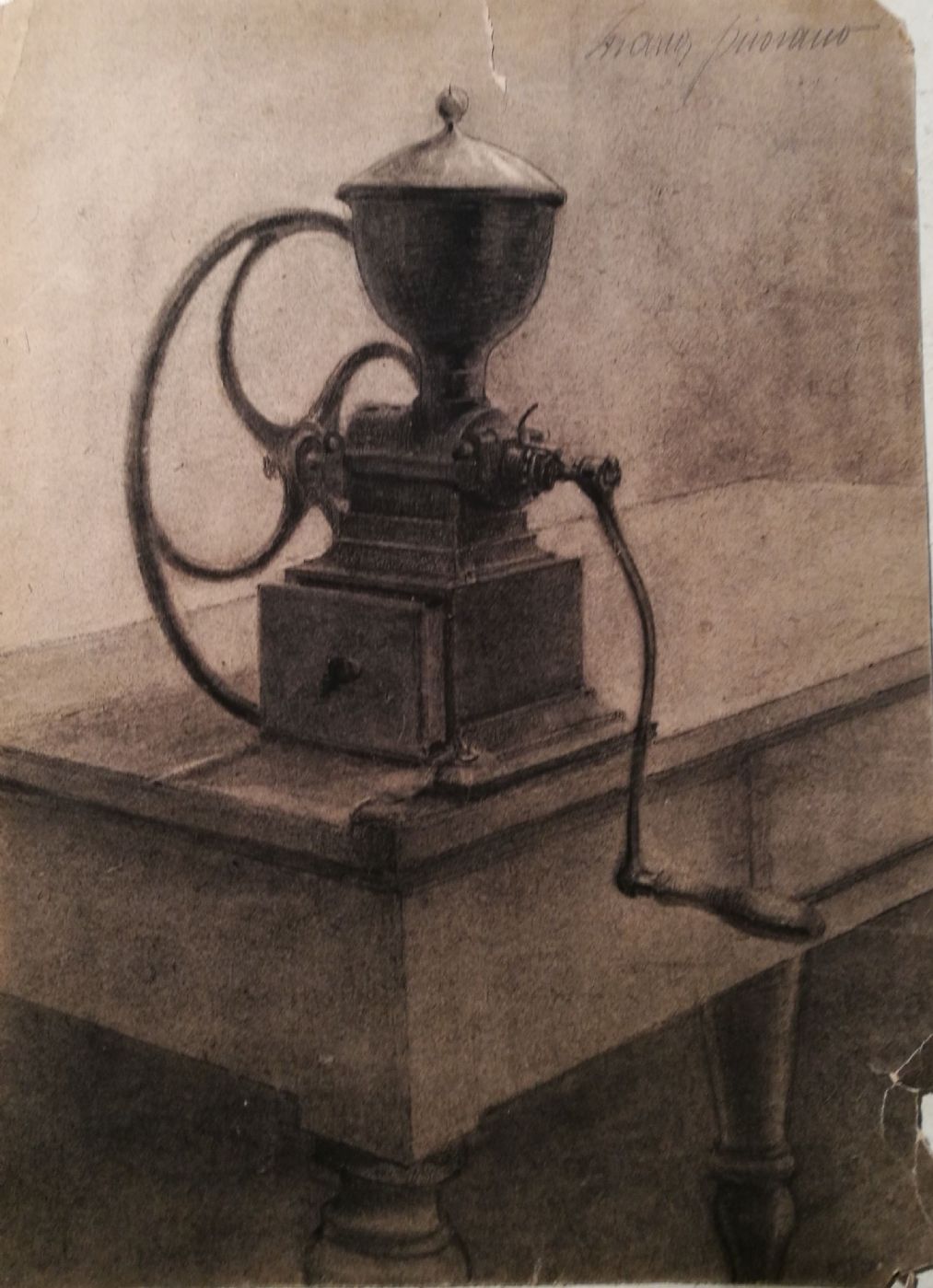 Isabella Pirovano 1890-1976 disegno studio di macinino di caffe' matita e carboncino su carta cm.25 x 35